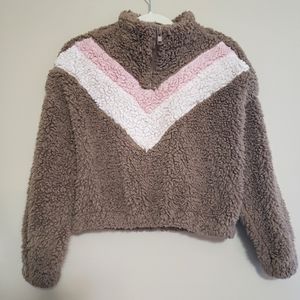 Molly Green Sherpa Cropped Sweater Pullover Punk Brown Small Cozy